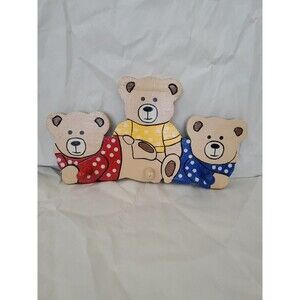 Vntg. Coat Rack Teddy Bear Trio (3 Hook) Primary Colors/Children's/GrannyCore